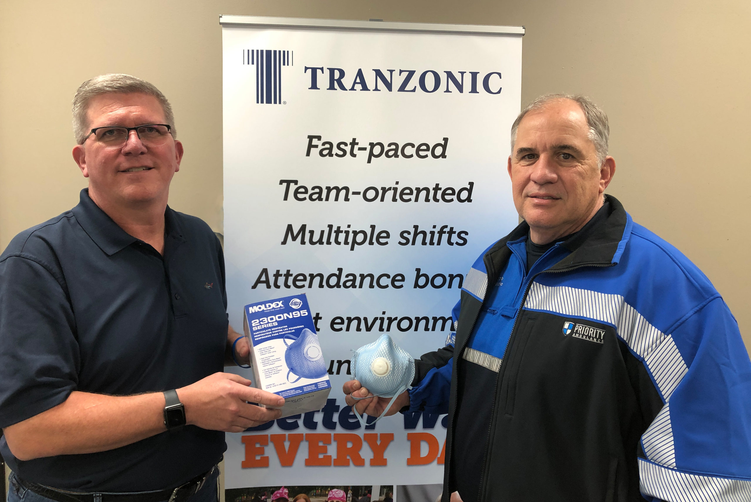 Featured image for “Tranzonic Companies donates N95 masks to Priority Ambulance”